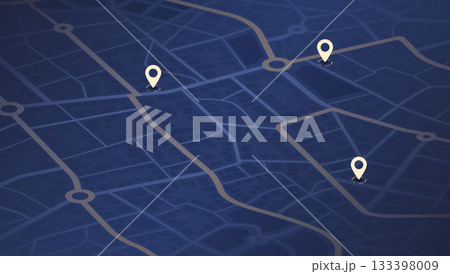 Multiple destinations. Gps tracking map. Track navigation pins on street maps, navigate mapping technology and locate position pin. Futuristic travel gps map or location navigator vector illustration 133398009