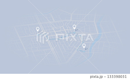 GPS map with pins set along specific route. city map with GPS navigation route. Transportation and logistics concept. Vector illustration for navigation tracking. 133398031