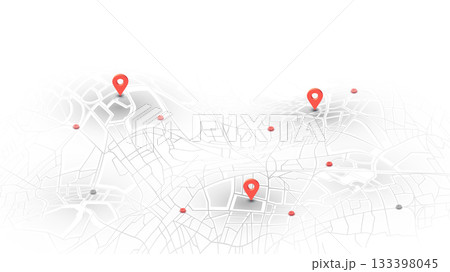 Locator position point. GPS tracking system to navigate around the city landmarks. Detailed city street map with directions to different locations. Vector illustration 133398045