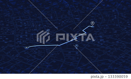 Map navigation. Isometric cityscape navigation. Route planning, Location tracking geolocation. Abstract city map with GPS pin. Vector illustration 133398059