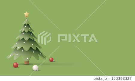 3D decorated Christmas tree with event balls on green background graphic illustration have blank space. 3D decorated Christmas tree with event balls on green background graphic illustration have blank space. 133398327