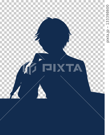 頬杖をする貴族風の男性　机　シルエット 133398600