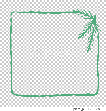 Green pine corner winter frame hand drawn holiday border minimal Christmas greenery sketch simple cozy journaling frame for cards planners and festive notes 133398838