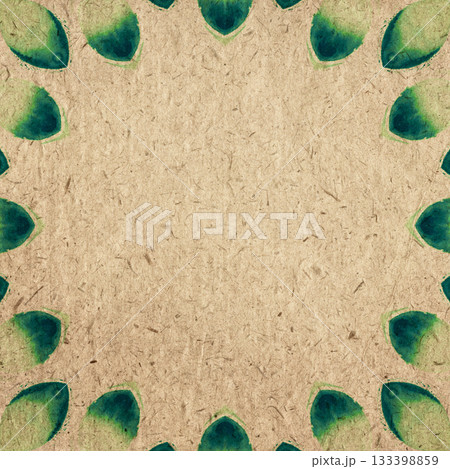 Watercolor abstract green border pattern on textured craft paper background, decorative symmetrical frame with soft painted shapes and natural warm surface Watercolor abstract green border pattern on textured craft paper background, decorative symmetrical frame with soft painted shapes and natural warm surface 133398859