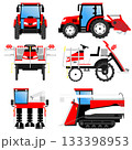 正面、横から見たトラクター、田植え機、コンバイン（農業機械） 133398953
