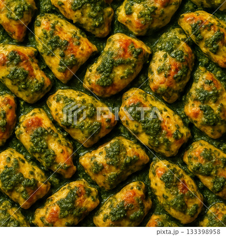 バジルソースがからんだチキンのシームレステクスチャ 133398958