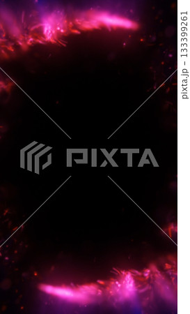 Glowing pink and red flame-like energy forming a frame around dark space in abstract design 133399261