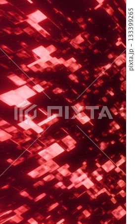 Abstract glowing red cubes forming a digital 3D pattern, symbolizing data, energy, and futuristic cyber design 133399265