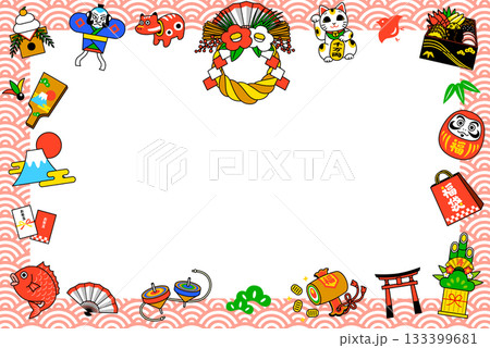 お正月素材のフレーム（長方形） 133399681