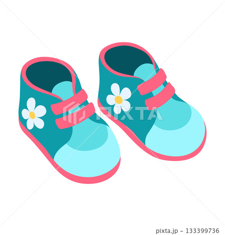 Bright footwear for little children, Cheerful colored shoes for infants with floral motifs, Cute turquoise baby sneakers decorated with flower patterns and Velcro 133399736