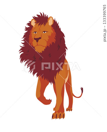 Proud powerful lion character. King of animal. Cartoon cute wild cat standing. Isolated vector Illustrations on a white background 133399765