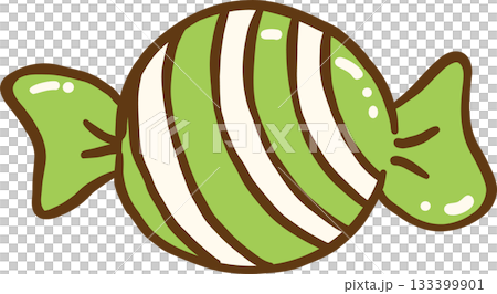 Hand Drawn of a Wrapped Green Striped Candy Cartoon 133399901