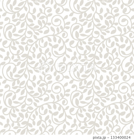 Leaf Pattern Seamless Vector, Light Beige Neutral Minimal Organic Floral Wallpaper Background or Fabric Textile Design Backdrop, Isolated Illustration 133400024
