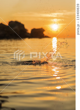 Beautiful red and orange sunrise over the sea. Beautiful seascape scenery Beautiful red and orange sunrise over the sea. Beautiful seascape scenery 133400639