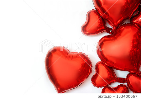 frame for text and foil balloons in the shape of hearts 133400667