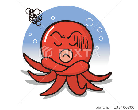 腕組みをして悩むタコのキャラクター 133400800