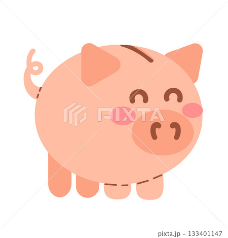 Piggy bank is an illustration for saving money. Savings, investing, and accumulation. Pig in a flat style. Cute pig-shaped piggy bank. 133401147