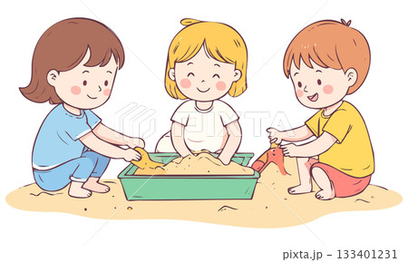 砂場遊びをする子どもたち 133401231