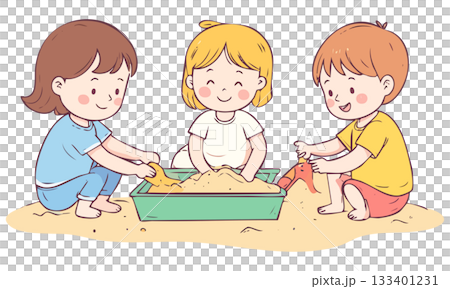 砂場遊びをする子どもたち 133401231