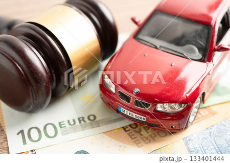 Bangkok, Thailand November 18, 2023 Car on banknote money, buying or insurance concept. 133401444