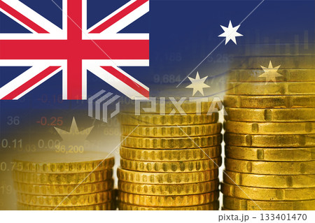 Australia flag on stock investment trading with coin and graph. Australia flag on stock investment trading with coin and graph. 133401470