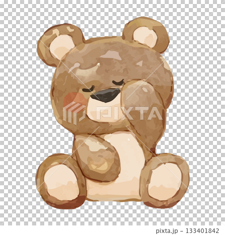A fluffy bear day | A watercolor teddy bear rubbing its eyes sleepily 133401842
