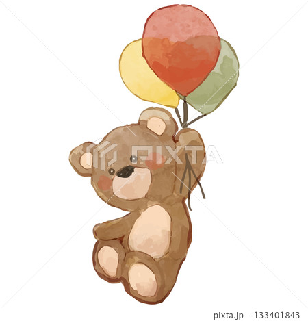 ふんわりベア日和｜風船を持って浮かぶ水彩テディベア 133401843
