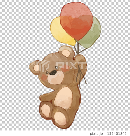 ふんわりベア日和｜風船を持って浮かぶ水彩テディベア 133401843