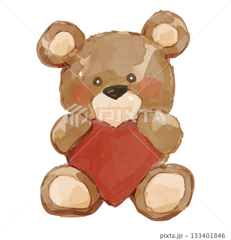 ふんわりベア日和｜ハートを抱える水彩テディベア 133401846