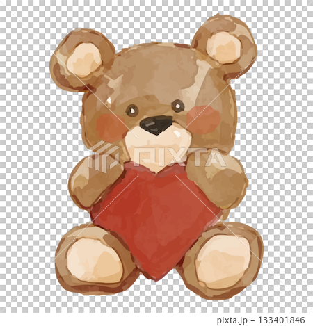 ふんわりベア日和｜ハートを抱える水彩テディベア 133401846