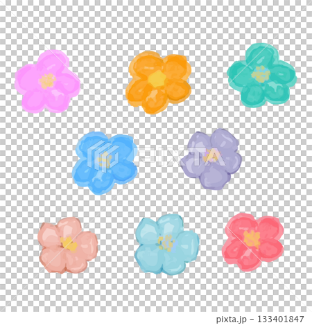 ふんわりフラワー日和|カラフルポップな水彩お花セット ふんわりフラワー日和|カラフルポップな水彩お花セット 133401847