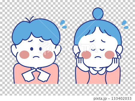 子ども　表情　イラスト　男女 　恥ずかしがり屋　ポーズ 133402033