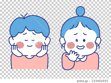 子ども　表情　イラスト　男女 　照れている　ポーズ 133402035