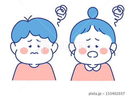 子ども　表情　イラスト　男女　困っている　ポーズ 133402037
