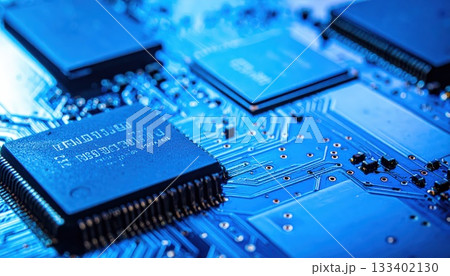 《AI画像》半導体イメージ　電子回路のクローズアップ 133402130