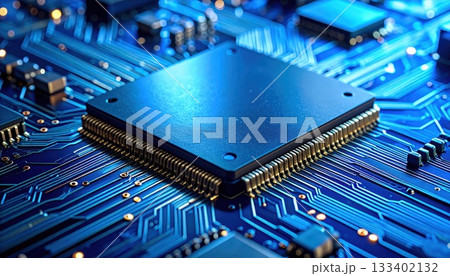 《AI画像》半導体イメージ　電子回路のクローズアップ 133402132