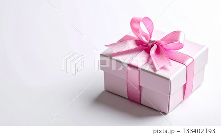 《AI画像》ピンク色のリボンのプレゼントボックス 133402193