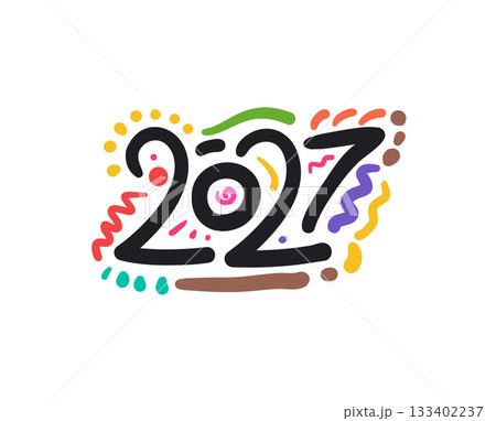 Colorful 2027 Hand Drawn Number Design. Abstract Doodle for Calendar 133402237
