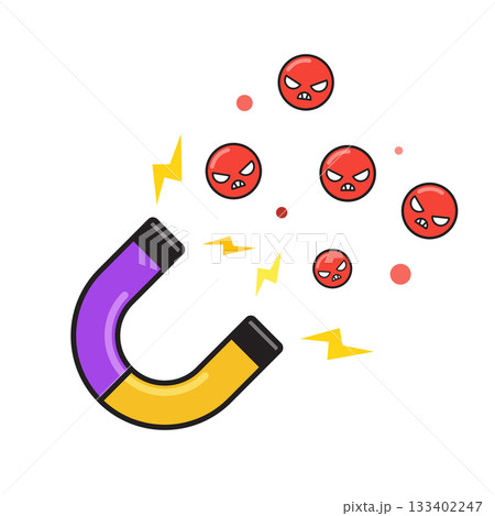 Attraction and Engagement Concept. Magnet Pulling Angry Emoji Faces. Rage Bait illustration 133402247