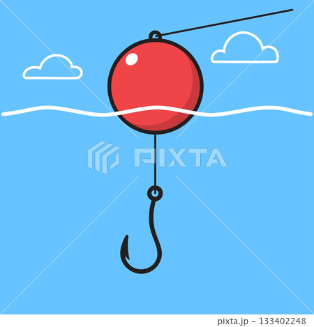 Minimalist Fishing Hook and Red Bobber Line Under The Water Surface Minimalist Fishing Hook and Red Bobber Line Under The Water Surface 133402248