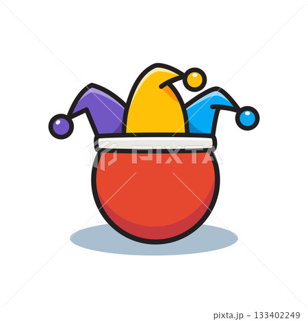 Red ball with Jester Hat. Clown Concept. Isolated Vector Illustration 133402249