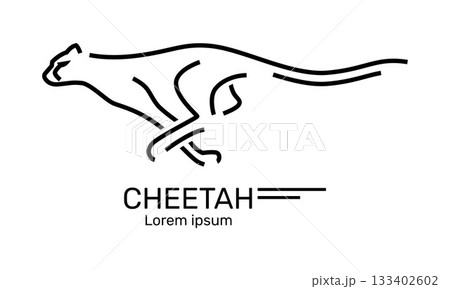 A running cheetah, a symbol of speed, power and agility, logo designs for sports, transportation and technology brands that want to convey a sense of speed. Vector icon design illustration. 133402602
