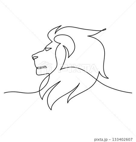 Lion portrait side face continuous line art drawing style, Design template linear minimal style. Vector illustration. 133402607