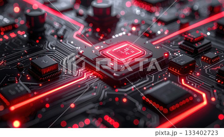 《AI画像》赤く光る電子回路 133402723