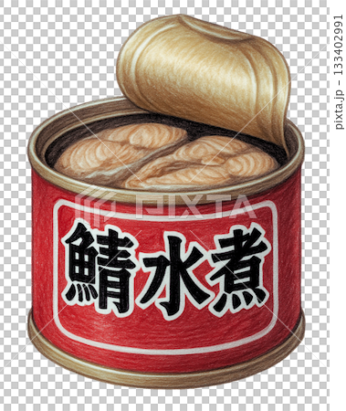 Opened can of boiled mackerel 133402991