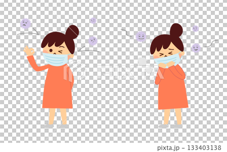 戴著口罩和病毒裝置的女性 133403138
