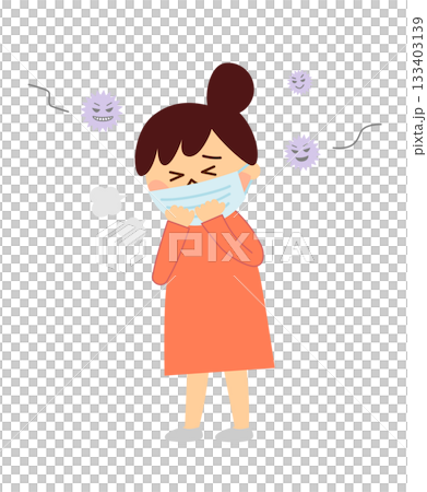 マスクをする女性とウイルス 133403139