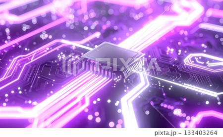 《AI画像》紫色に光る電子回路イメージ 133403264