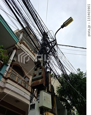 Vietnam Street Electrical Wires on Utility Pole 133403901