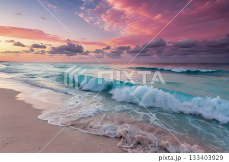 waves on the beach at sunset 133403929